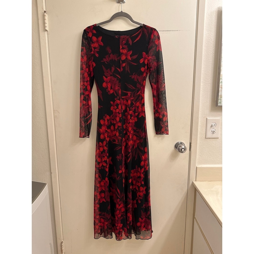Connected‎ Apparel Red Floral Mesh Midi Dress Valentines Romance Whimsigoth 4